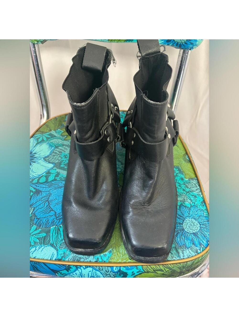 Black Leather Silver Studded Harness Ankle Booties Women’s Size 9.5 - Picture 10 of 12